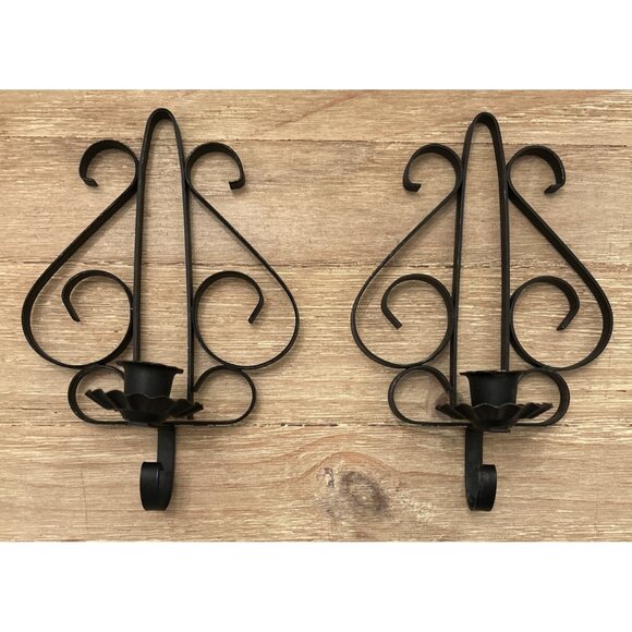 Unbranded Other - Set of 2 Wall Sconces Black Metal Candle Holders Gothic Vintage  9"x 6"